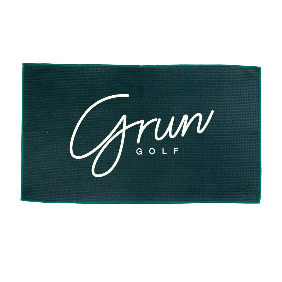 green waffle microfiber towel with an extra-large surface area, allowing the golfer to use it wet, dry, or both to keep their clubs clean throughout the round. 